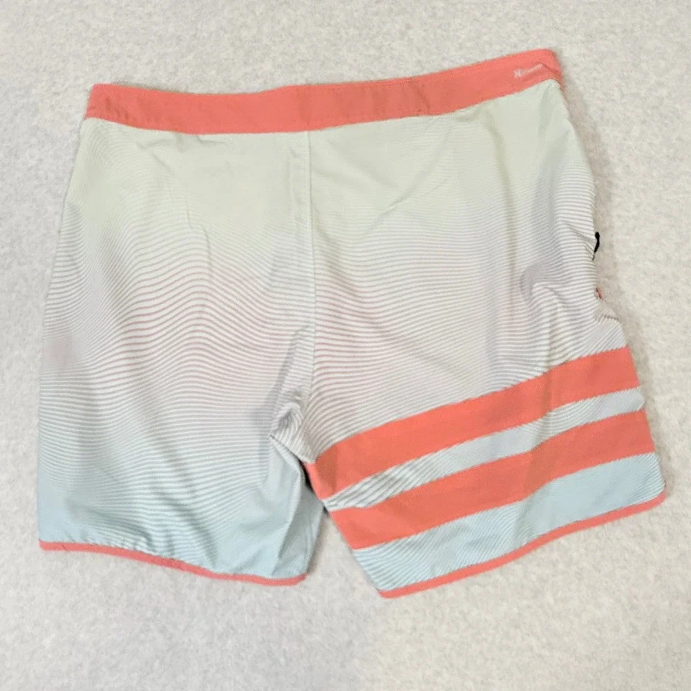Hurley Phantom Mens Board Shorts Size 40 Coral Blue Wavy Stripe Swim Trunks